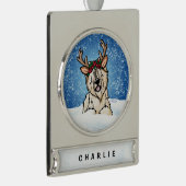 Wheaten Terrier Reindeer Kerstversier Verzilverd Banner Ornament (Rechts)
