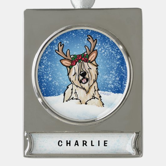 Wheaten Terrier Reindeer Kerstversier Verzilverd Banner Ornament (Voorkant)