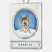 Wheaten Terrier Reindeer Kerstversier Verzilverd Banner Ornament (Links)