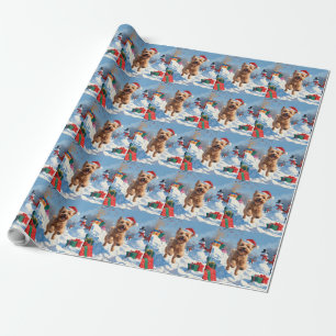 Wheaten Terrier Rent in de Sneeuw met Kerstmuts Cadeaupapier