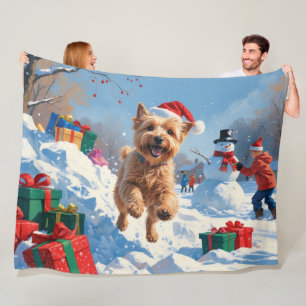 Wheaten Terrier Rent in de Sneeuw met Kerstmuts Fleece Deken