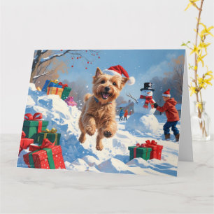 Wheaten Terrier Rent in de Sneeuw met Kerstmuts Kaart