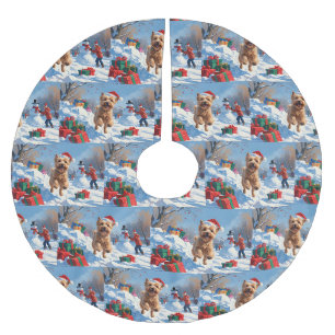 Wheaten Terrier Rent in de Sneeuw met Kerstmuts Kerstboom Rok