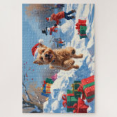 Wheaten Terrier Rent in de Sneeuw met Kerstmuts Legpuzzel (Verticaal)