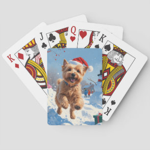 Wheaten Terrier Rent in de Sneeuw met Kerstmuts Pokerkaarten