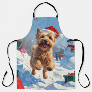 Wheaten Terrier Rent in de Sneeuw met Kerstmuts Schort