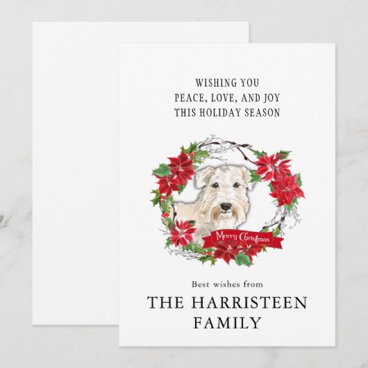 Wheaten Terrier Watercolor Poinsettia Kerstmis Feestdagenkaart (Voorkant / Achterkant)