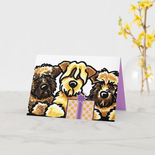 Wheaten Verjaardag van het Trio van Terrier Kaart (Gele Bloem)