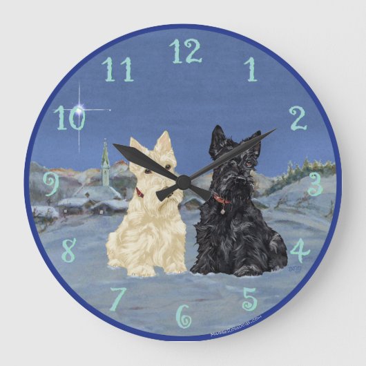 Wheaten Zwarte Kerstmis Scotties Grote Klok (Voorkant)