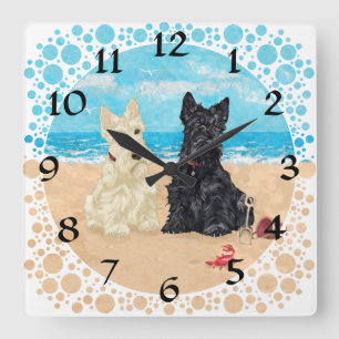 Wheaten & Zwarte Scotties bij het Strand Vierkante Klok