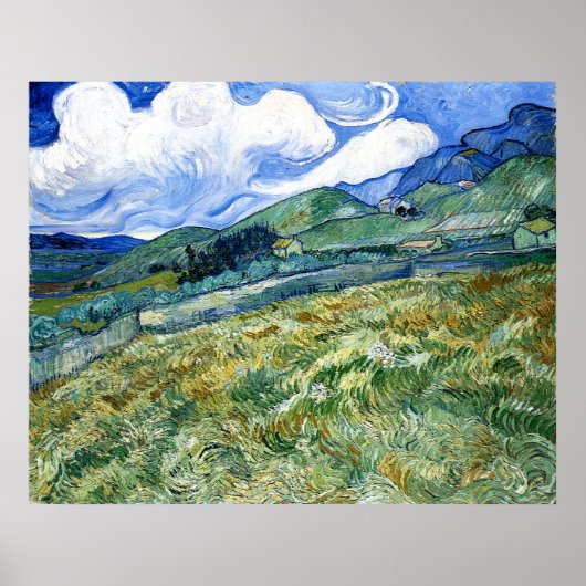 Wheatfield en Mountains, Vincent Van Gogh Poster (Voorkant)