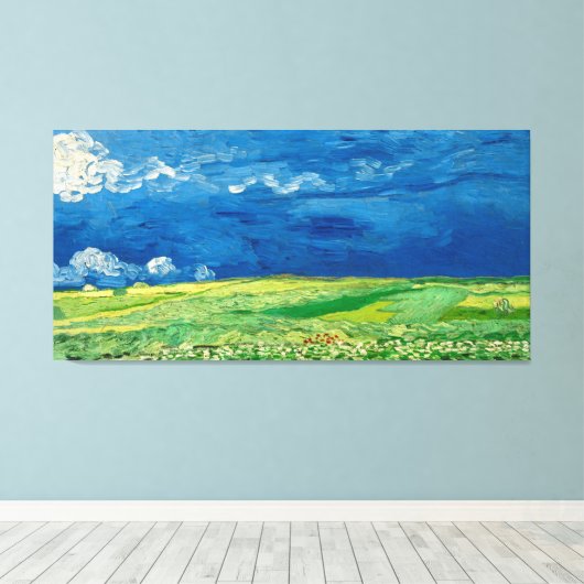 Wheatfield onder Thunderclouds, door Vincent van G Canvas Afdruk (Insitu (Houten vloer))