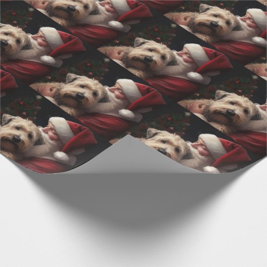 Wheaton Terriër met Kerstman Feestelijke Kerstmis Cadeaupapier (Hoek)