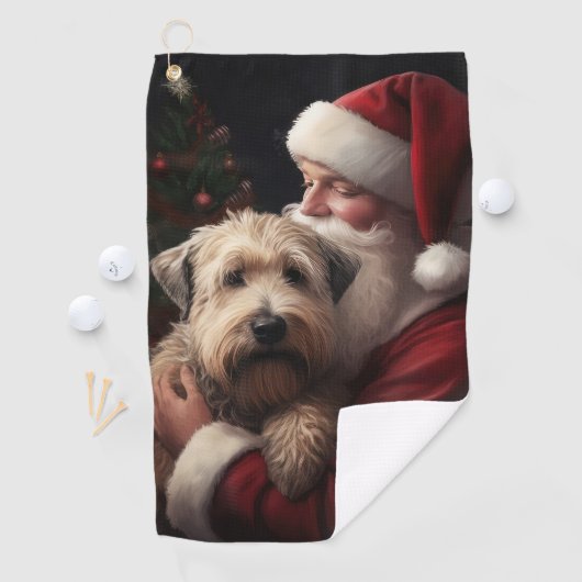 Wheaton Terriër met Kerstman Feestelijke Kerstmis Golfhanddoek (Insitu)
