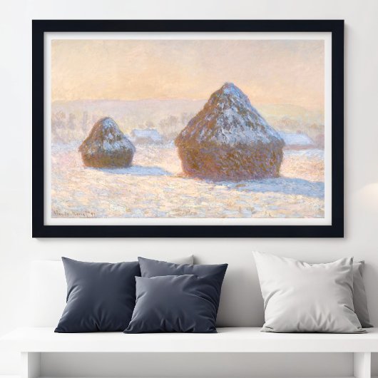 Wheatstacks, Sneeuweffect, Ochtend, door Claude Mo Poster