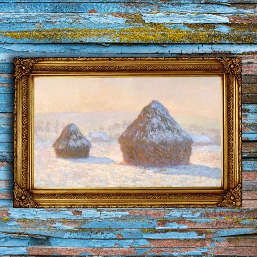 Wheatstacks, Sneeuweffect, Ochtend, door Claude Mo Poster