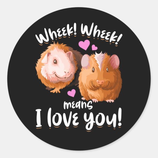 Wheek I Love You Guinee Pig Ronde Sticker (Voorkant)
