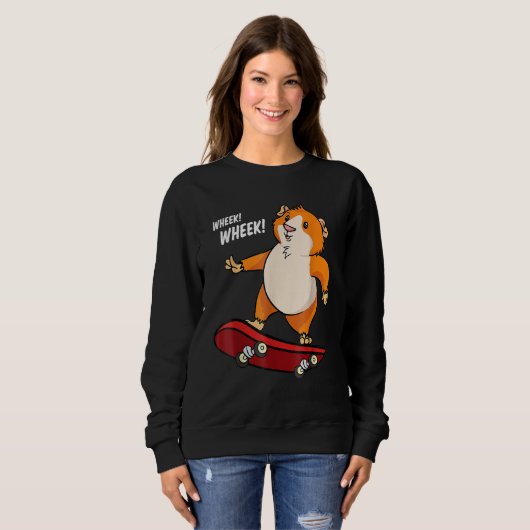 Wheek Wheek Guinea Pig Skateboard Skateboarder Trui (Voorkant volledig)