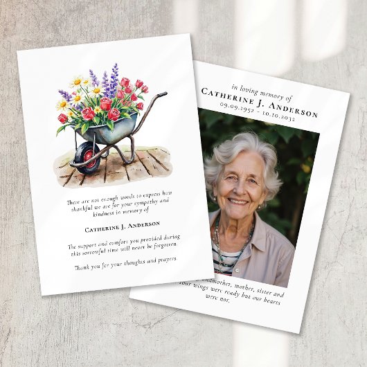 Wheelbarrow Flowers foto begrafenismonument Bedankkaart