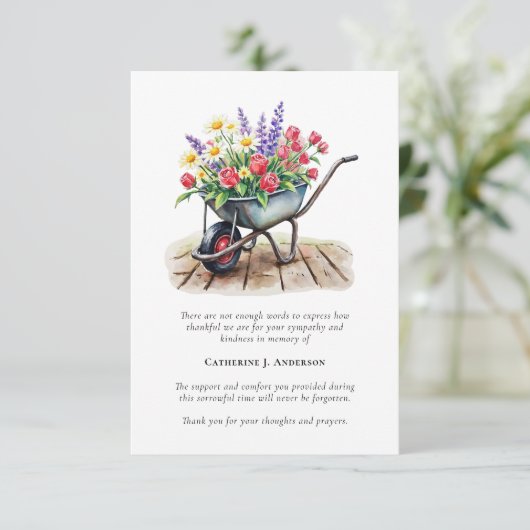 Wheelbarrow Flowers foto begrafenismonument Bedankkaart (Staand voorkant)