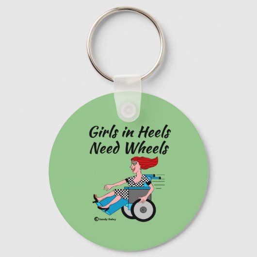 Wheelchair Redheaded Girl in Heels roll Keychain (Voorkant)