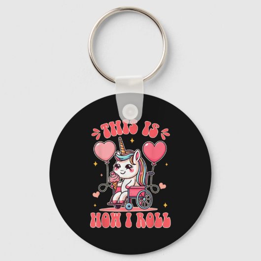 Wheelchair Unicorn Eating Ice Cream This Is How Th Sleutelhanger (Voorkant)