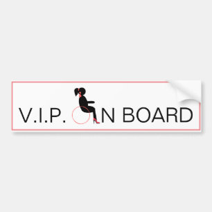 Wheelchair V.I.P On Board Fun Female Pink Bumpersticker