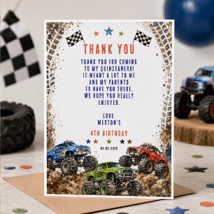 Wheelie Awesome Monster Truck 4e verjaardag jongen Bedankkaart