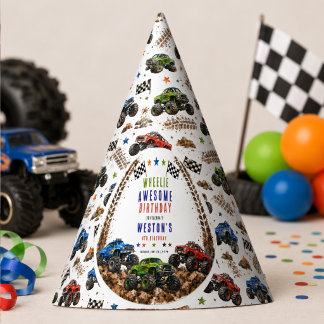Wheelie Awesome Monster Truck 4e verjaardag jongen Feesthoedjes