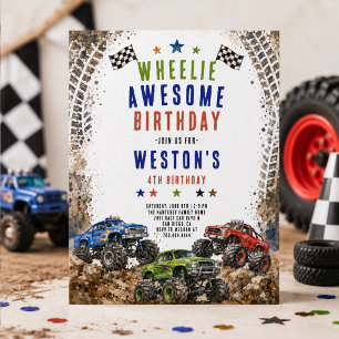 Wheelie Awesome Monster Truck 4e verjaardag jongen Kaart