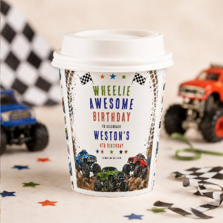Wheelie Awesome Monster Truck 4e verjaardag jongen Papieren Bekers