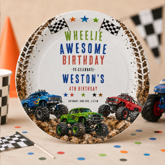 Wheelie Awesome Monster Truck 4e verjaardag jongen Papieren Bordje