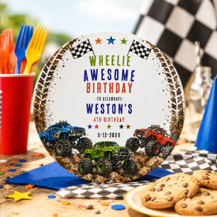 Wheelie Awesome Monster Truck 4e verjaardag jongen Ronde Sticker