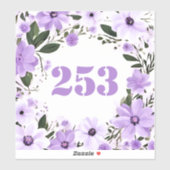 Wheelie Bin Deurnummer Paarse en Lila Bloemen Sticker (Vel)