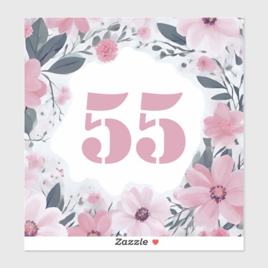 Wheelie Bin House Nummer Pastel Roze Bloemen Sticker (Vel)