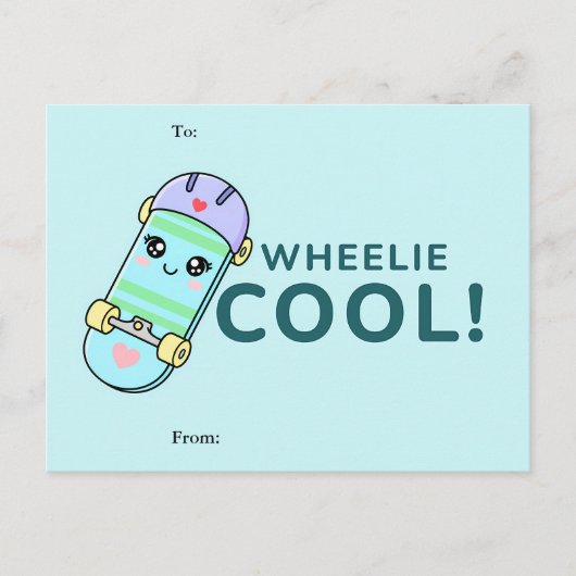 Wheelie Cool! Cute Skateboard Classroom Valentine  Feestdagenkaart (Voorkant)