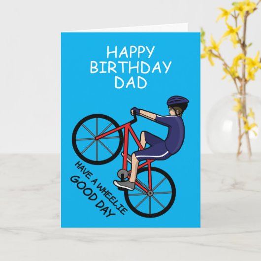 Wheelie Goede Dag Fietser Pun Kaart (Gele Bloem)