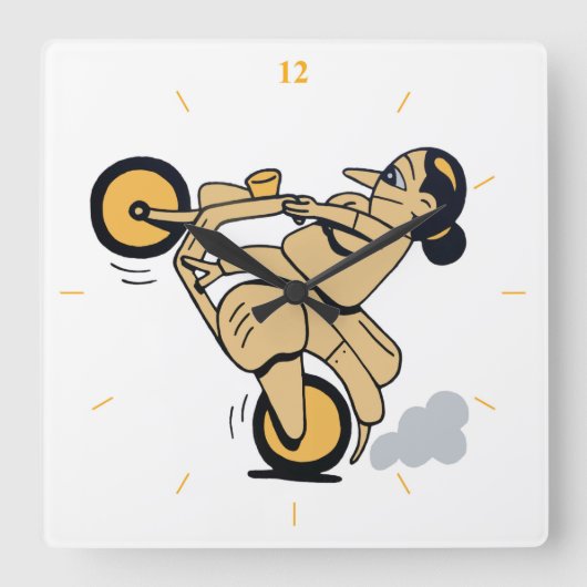 Wheelie Vierkante Klok (Voorkant)