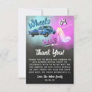 Wheels or Heels Geslacht onthullen Dank u Card. Kaart