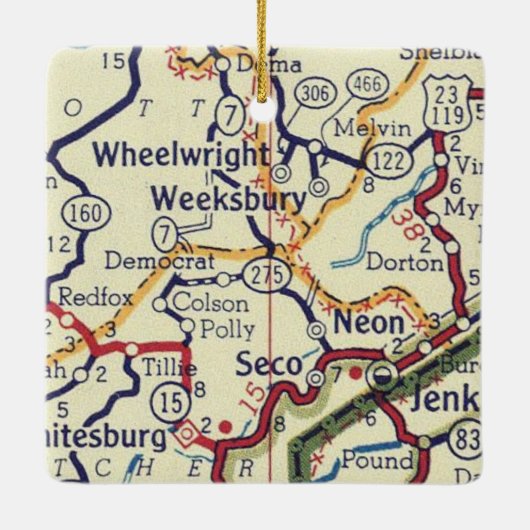 Wheelwright KY Map Keramisch Ornament (Achterkant)