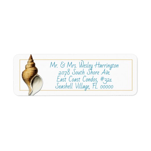 Whelk Shell Blauwe Gedrukte Retouradreslabels Etiket (Voorkant)