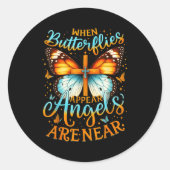 When Butterflies Appear Angels Are Near Cross  Ronde Sticker (Voorkant)