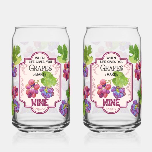 'When Life Gives You Grapes, Make Wine': Chic  Blikvorm Glas (Links)