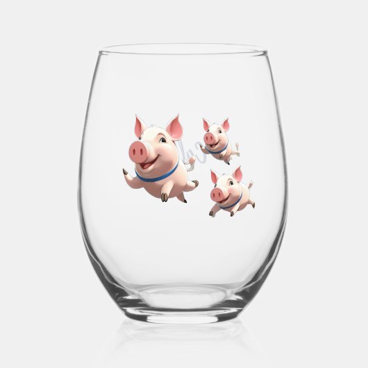 When Pigs Fly Funny Personalized Flying Pigs Wijnglas Zonder Voet (Voorkant)