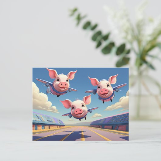 When Pigs Fly Funny Pigs Airport Briefkaart (Staand voorkant)