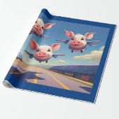 When Pigs Fly Funny Winged Pigs Airplanes Cadeaupapier (Uitgerold)