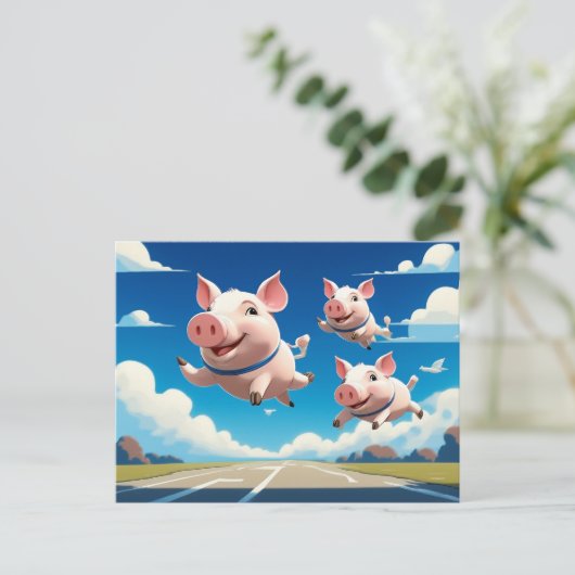 When Pigs Fly Funny Winged Pigs Briefkaart (Staand voorkant)