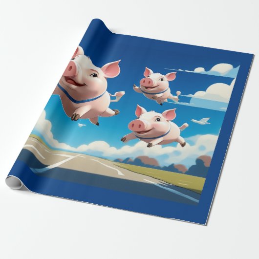 When Pigs Fly Funny Winged Pigs Cadeaupapier (Uitgerold)