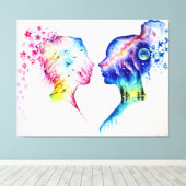 When the spring day meets the winter night canvas afdruk (Insitu (Houten vloer))