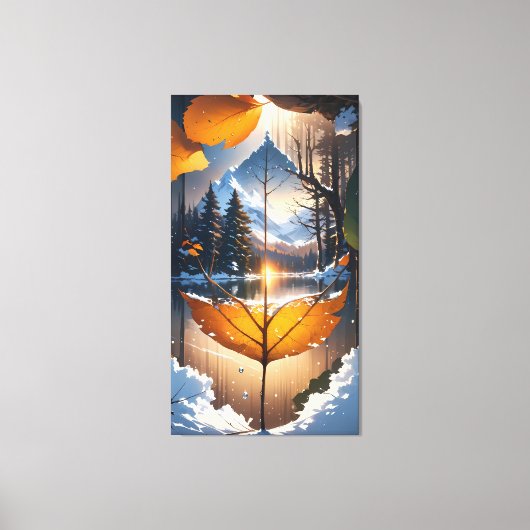 Where Autumn Meets Winter: A Leaf’s Last Glow Canvas Afdruk (Voorkant)